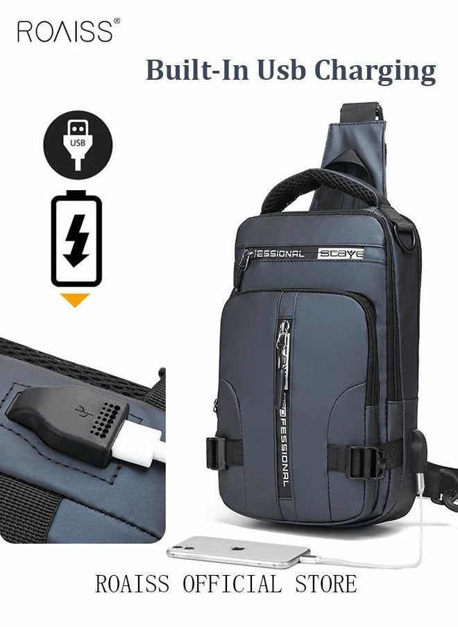 roaiss - Men Crossbody Sling Bag Travel Chest Bags with USB Charging Port Waterproof Casual Daypack Outdoor Sling Bag Hiking Backpack for Men Outdoor Travel Business Casual Work Office - Image 1