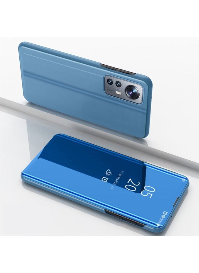 HuHa - Case Cover For Xiaomi 12 / 12X  Plated Mirror Horizontal Flip Leather Case with Holder Blue - Image 1