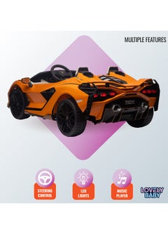 LAMBORGHINI Lovely Baby Lamborghini Battery-Operated Powered Riding Car LB 6988EL for Kids, Remote-Control, Music & Lights, Age 1-6 Yrs - Orange  - Image 5