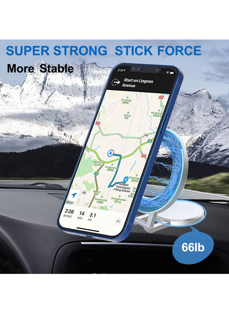 MagSafe Car Phone Mount, Magnetic Dashboard Holder, All Metal Design for iPhone 14 13 12 Pro Max Mini Plus Cases, Silver - Image 5