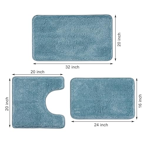 WCBSTT 3 Pieces Luxury Bathroom Rug Set with U-Shaped Toilet Rug, Non-Slip Rubber Bottom, Thick Microfiber Fluffy Plush, Water absorption, Quick Dry, Ultra Soft, Bath Mats for Bathroom, Tub(Lake Blue) - Image 2