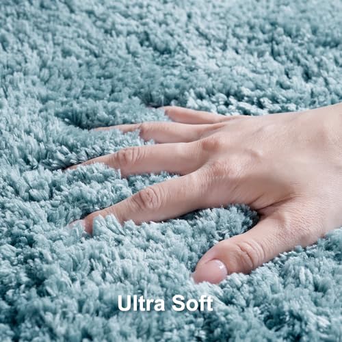 WCBSTT 3 Pieces Luxury Bathroom Rug Set with U-Shaped Toilet Rug, Non-Slip Rubber Bottom, Thick Microfiber Fluffy Plush, Water absorption, Quick Dry, Ultra Soft, Bath Mats for Bathroom, Tub(Lake Blue) - Image 3
