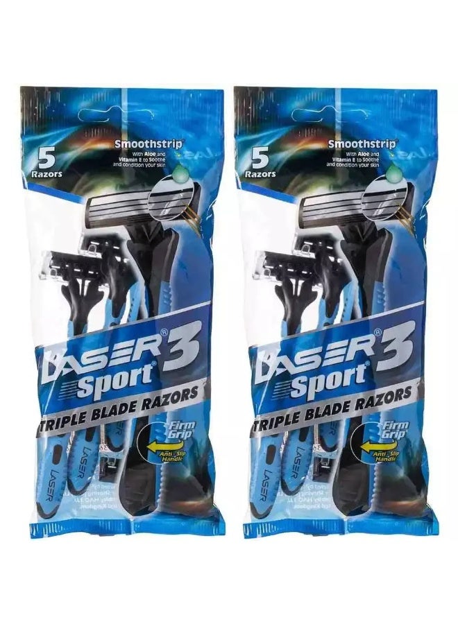 Laser 3 Triple Blade Disposable Razors 5+5 Pack, Laser Disposable Razors for Men 10pcs Pack - Image 4