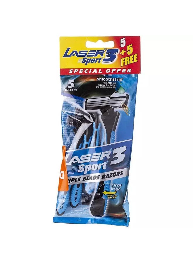 Laser 3 Triple Blade Disposable Razors 5+5 Pack, Laser Disposable Razors for Men 10pcs Pack - Image 2
