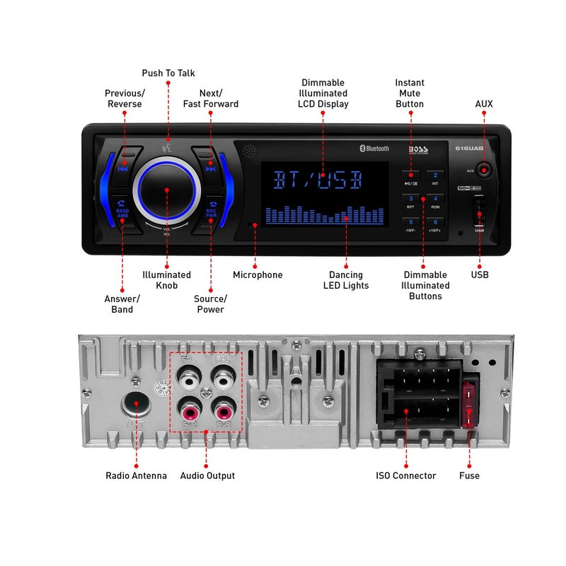 BOSS Audio Systems 616UAB Car Stereo With Bluetooth - Single DIN, MP3, USB, Aux-in, AM/FM, No CD DVD Player - Image 4
