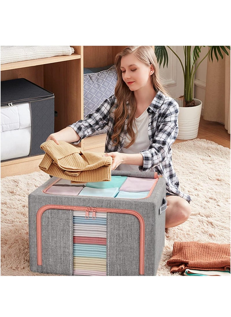 XiuWoo - 2 Pack Foldable Stackable Large Capacity Clothes Storage, Drawer Storage Organizer, Closet Organizer Basket, Cloth Container Bins with Metal Frame, Clear Window - Image 1