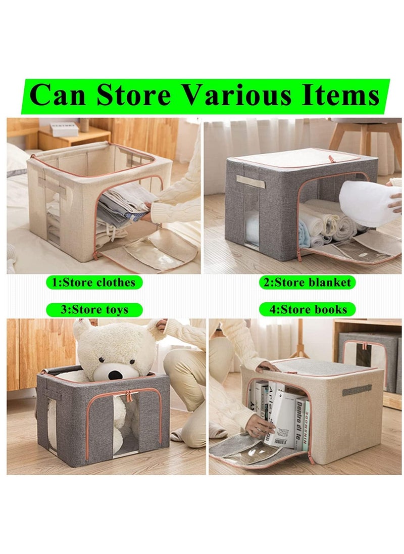 XiuWoo - 2 Pack Foldable Stackable Large Capacity Clothes Storage, Drawer Storage Organizer, Closet Organizer Basket, Cloth Container Bins with Metal Frame, Clear Window - Image 1