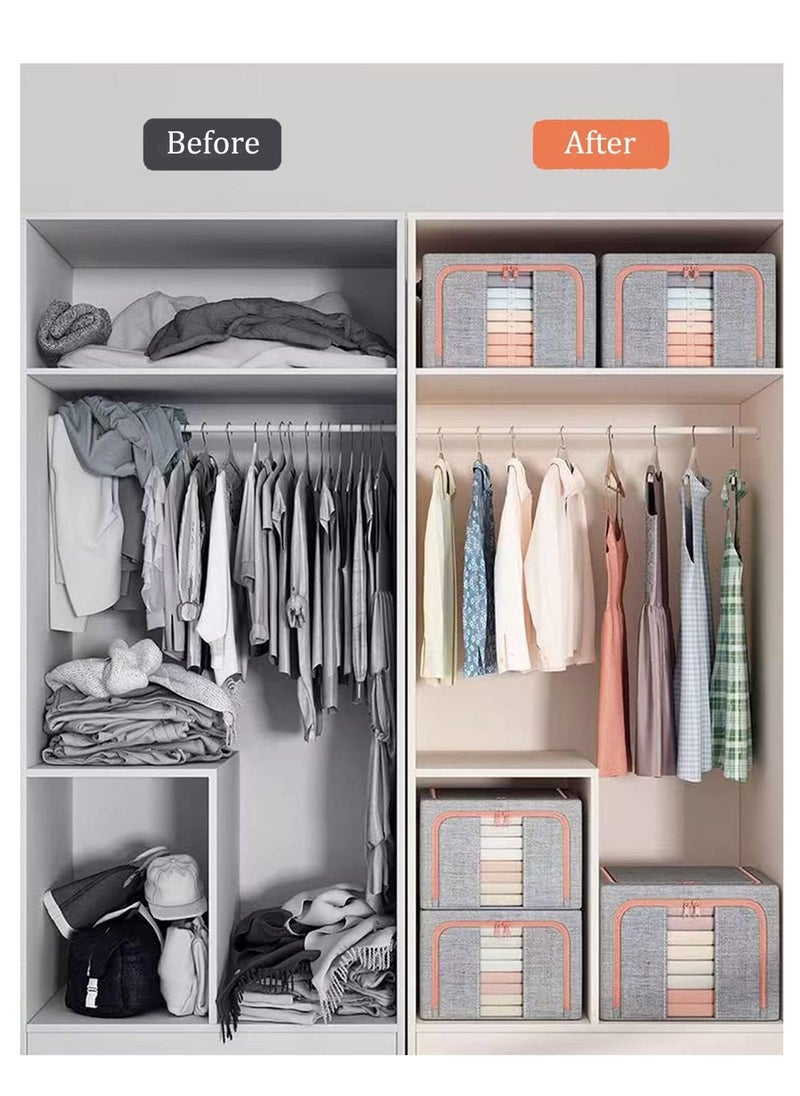XiuWoo - 2 Pack Foldable Stackable Large Capacity Clothes Storage, Drawer Storage Organizer, Closet Organizer Basket, Cloth Container Bins with Metal Frame, Clear Window - Image 1