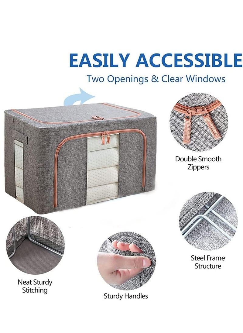 XiuWoo - 2 Pack Foldable Stackable Large Capacity Clothes Storage, Drawer Storage Organizer, Closet Organizer Basket, Cloth Container Bins with Metal Frame, Clear Window - Image 1