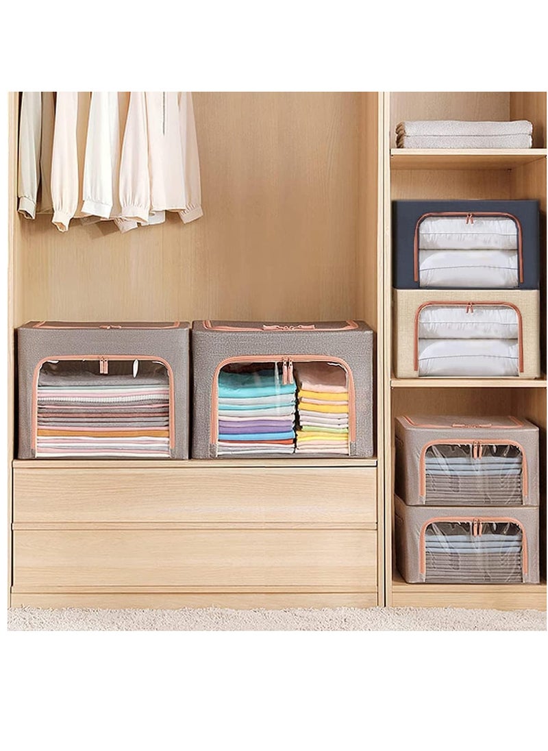 XiuWoo - 2 Pack Foldable Stackable Large Capacity Clothes Storage, Drawer Storage Organizer, Closet Organizer Basket, Cloth Container Bins with Metal Frame, Clear Window - Image 1