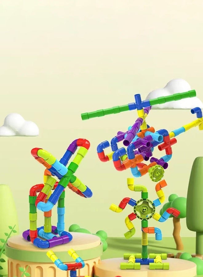 Hanayo 148 Pcs Building Blocks Toys Colorful Large Particle Pipe Building Blocks Toy with Storage Box Educational Toys for Kids Creative Activity Games Gift(Multicolour) - Image 3