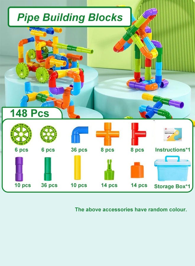 Hanayo 148 Pcs Building Blocks Toys Colorful Large Particle Pipe Building Blocks Toy with Storage Box Educational Toys for Kids Creative Activity Games Gift(Multicolour) - Image 2