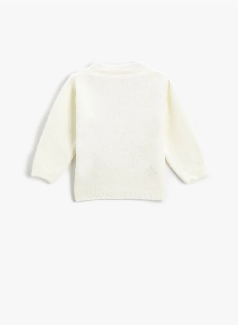 KOTON Floral Cardigan in Soft Pile Button Detail V Neck