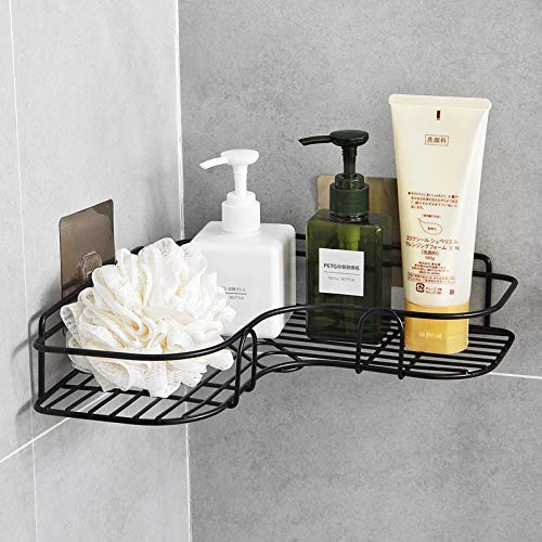 ZIZLY Self-Adhesive Metal Bathroom Corner Rack Storage Shelves, Bathroom Storage Rack Corner, Stainless Steel Bathroom Corner Shelf Organizer Storage, Bathroom Shelf/Shelves Corner - Black - Image 2