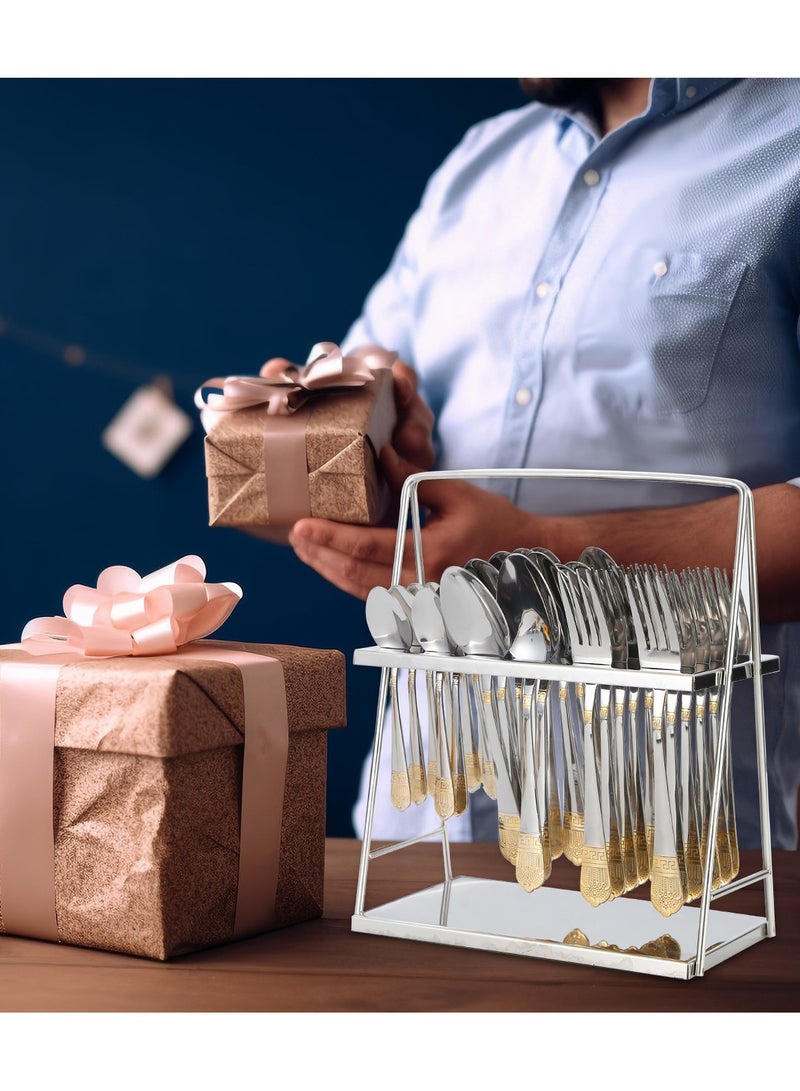 general Stainless steel cutlery spoon fork 36 piece set with cutlery storage rack gift box spoon fork set housewarming gift - Image 3