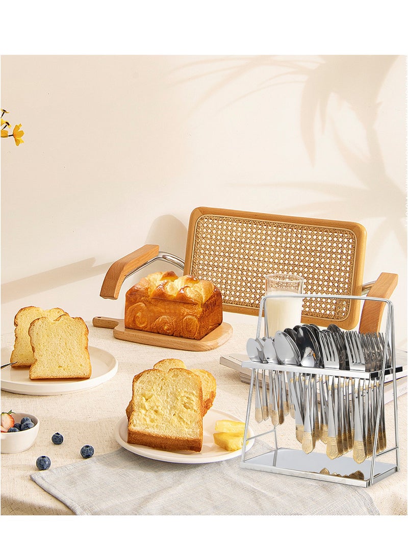 general Stainless steel cutlery spoon fork 36 piece set with cutlery storage rack gift box spoon fork set housewarming gift - Image 5