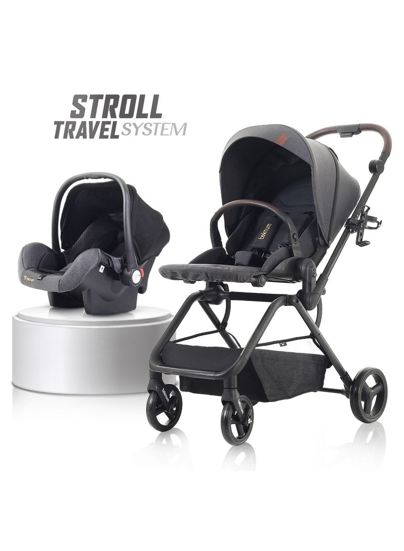 Teknum STROLL-1 Travel System w/ Reversible Stroller and Baby Car Seat - Grey - Image 2