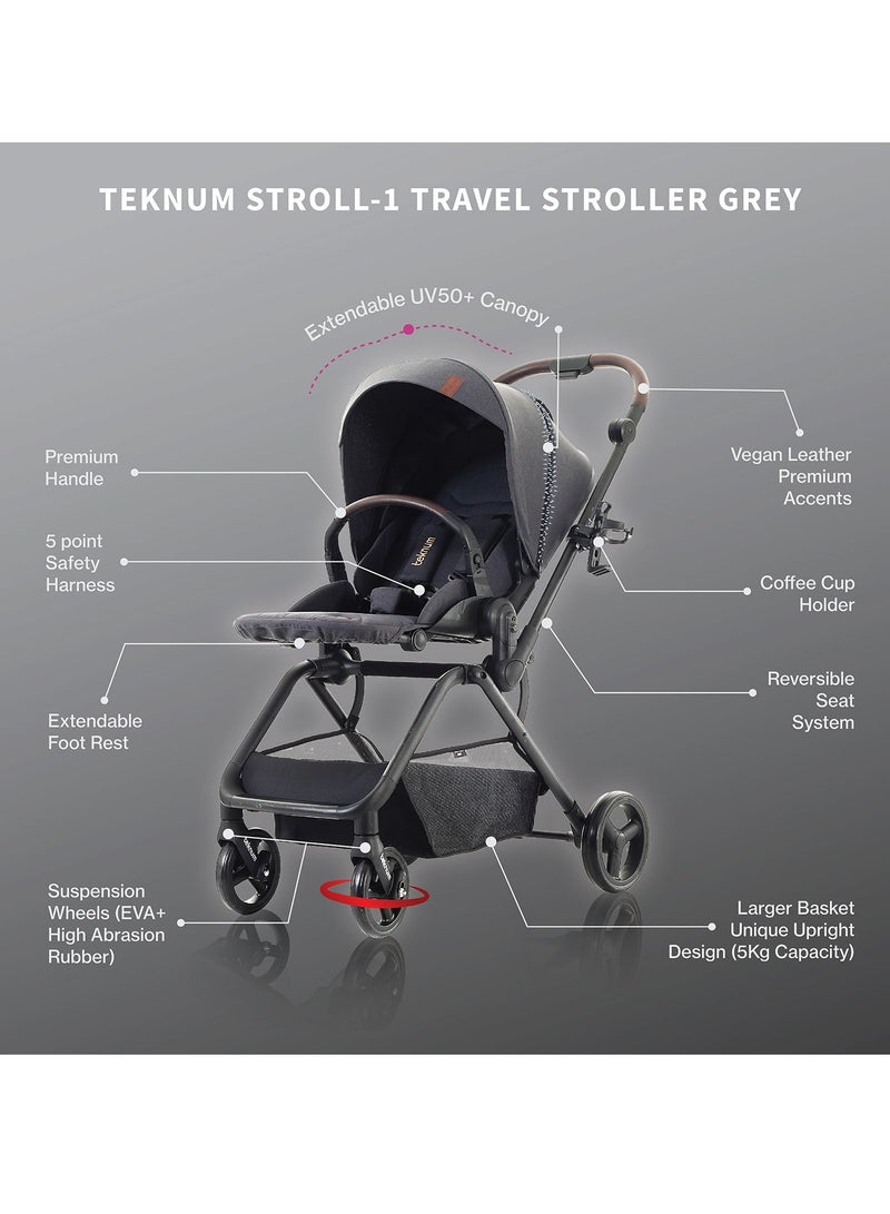 Teknum STROLL-1 Travel System w/ Reversible Stroller and Baby Car Seat - Grey - Image 5
