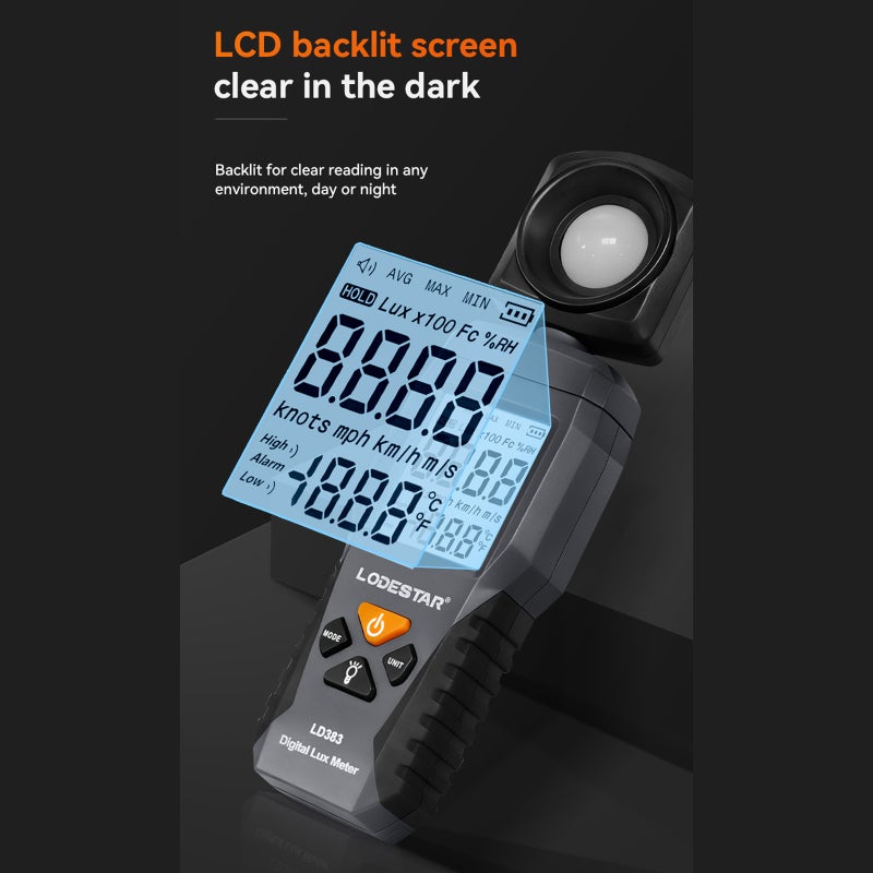 LODESTAR Digital Lux Meter: Gray High-precision 0-200,000 Lux 1 Lux Resolution - Dual Unit Conversion Data Hold Max Min Tracking Light Meter for Home Office School Laboratory Industrial Commercial Warehouse Us - Image 5