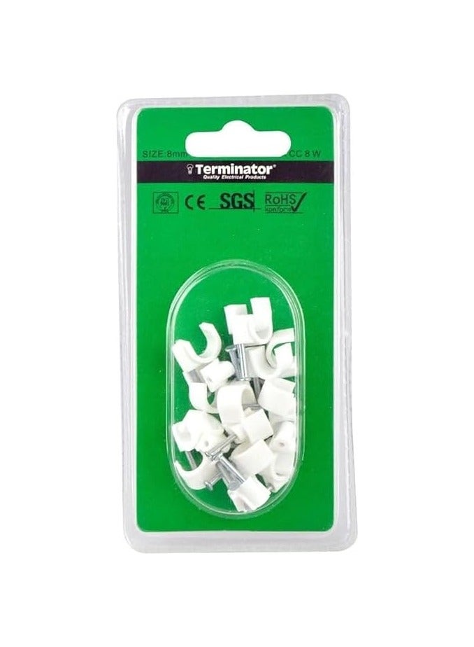 Terminator- 20-Piece Elec Cable Clip Set White 8Mm