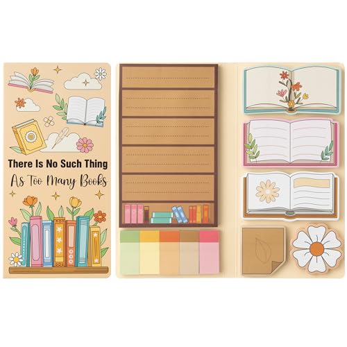 B1ykin Cute Sticky Notes Set - There is No Such Thing As Too Many Books Self-Stick Notes Pad, 550 Sheets Writing Memo Pages Sticky Notepad for Teacher Appreciation Gift, School Office (Book Lovers) - Image 1