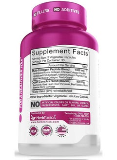 Herbtonics Multi Collagen Capsules (Types 1 2 3 5 And 10) ; Hydrolyzed Protein Peptide Grass Fed Plus Bone Broth Type 1 2 3 5 10 Healthy Hair Skin Nails (With Organ Complex)  - Image 3