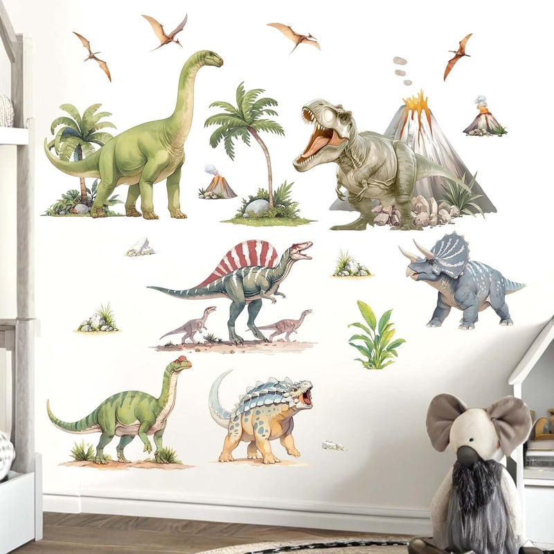 ARS Large Dinosaur Wall Stickers - Tropical Palm Tree Leaf Dino Wall Decals - Nursery Kids Baby Boys Room Daycare Playroom Classroom Wall Decor - Image 1