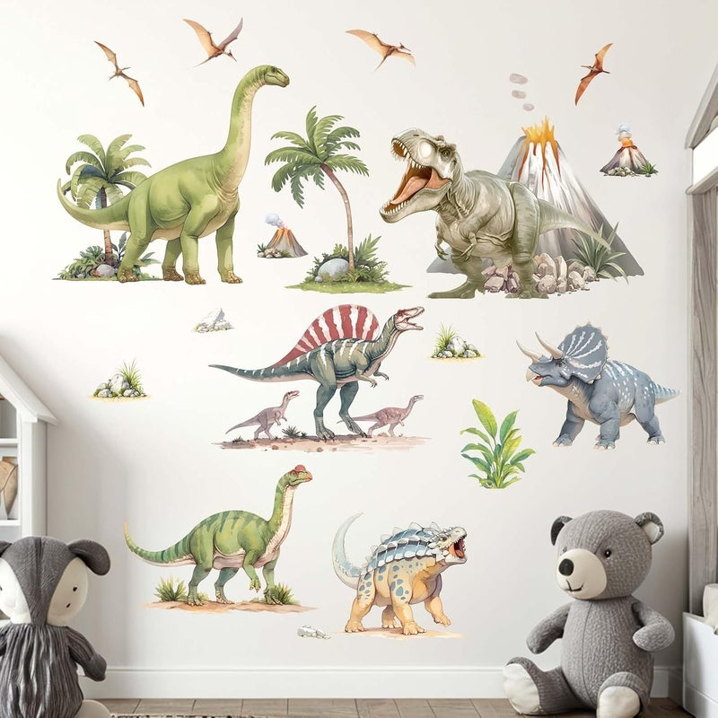 ARS Large Dinosaur Wall Stickers - Tropical Palm Tree Leaf Dino Wall Decals - Nursery Kids Baby Boys Room Daycare Playroom Classroom Wall Decor - Image 2