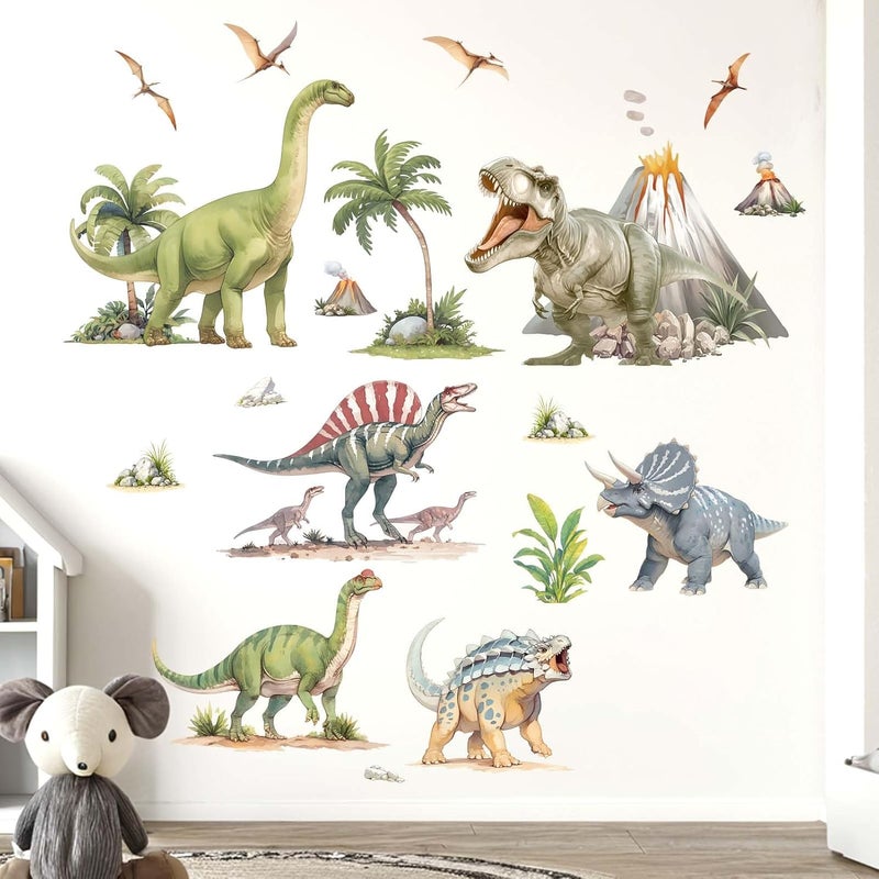 ARS Large Dinosaur Wall Stickers - Tropical Palm Tree Leaf Dino Wall Decals - Nursery Kids Baby Boys Room Daycare Playroom Classroom Wall Decor - Image 3