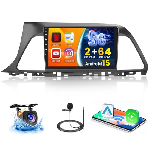 Hikity [4Core 64G] Android 15 Car Stereo for Hyundai Sonata 2015 2016 2017, Hikity 9" Touchscreen Sonata Car Radio Wireless Carplay Android Auto Mirror Link 5G WiFi GPS Bluetooth SWC FM/EQ Backup Cam+Mic - Image 1
