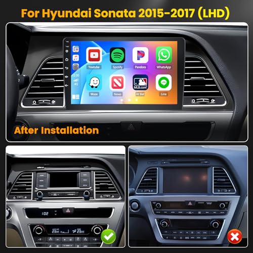 Hikity [4Core 64G] Android 15 Car Stereo for Hyundai Sonata 2015 2016 2017, Hikity 9" Touchscreen Sonata Car Radio Wireless Carplay Android Auto Mirror Link 5G WiFi GPS Bluetooth SWC FM/EQ Backup Cam+Mic - Image 2
