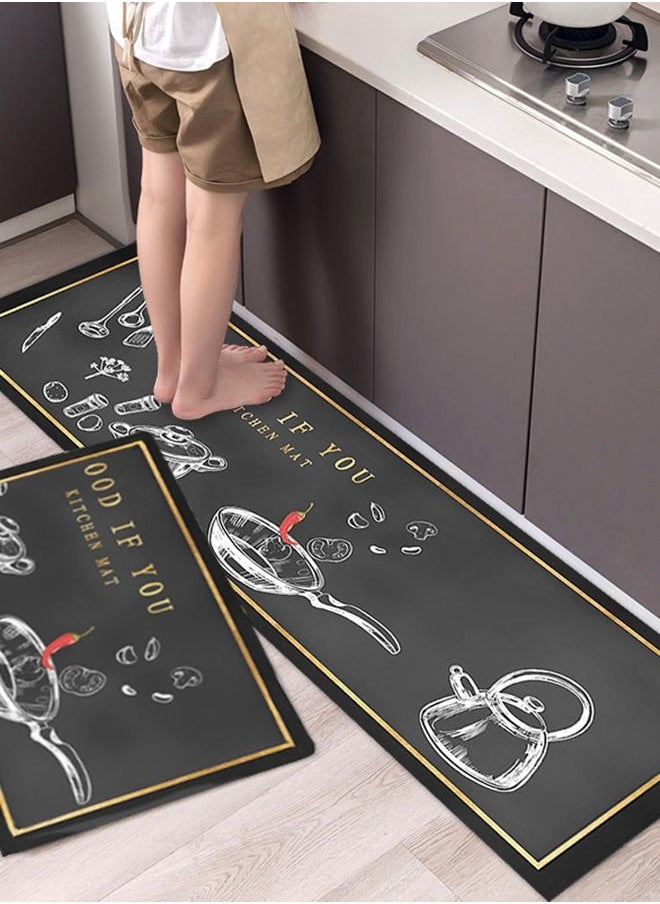 Arabest 2-Piece Geometric Pattern Kitchen Floor Mat Set Black  - Image 3