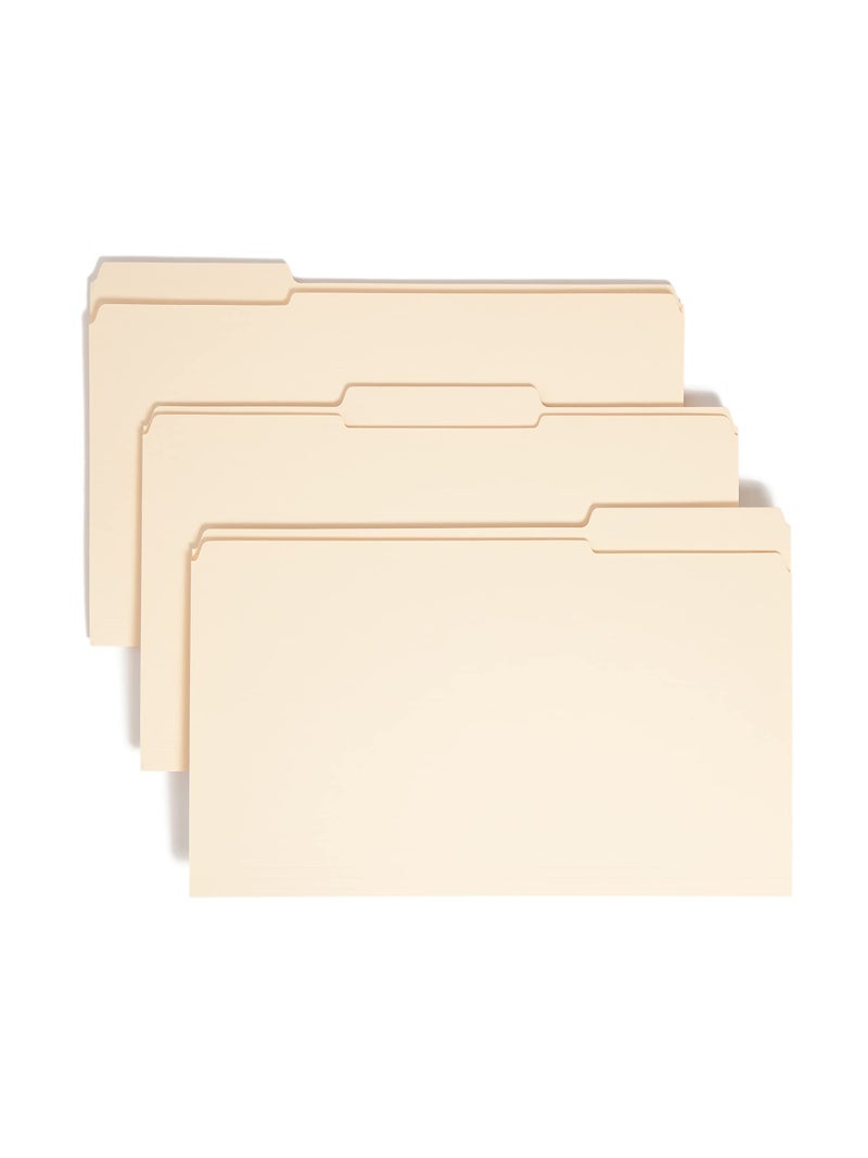 Smead File Folder, Reinforced 1/3-Cut Tab, Assorted Positions, Legal Size, Manila, 100 per Box (15334) - Image 1