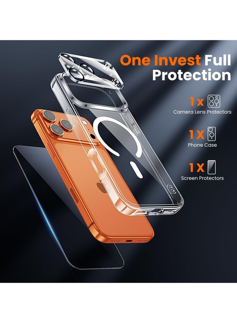 أكاليكس جراب شفاف لهاتف iPhone 17 Pro Max، جراب مغناطيسي شفاف مع واقي شاشة للخصوصية وحامي للكاميرا [متوافق مع MagSafe]، غطاء TPU مقاوم للصدمات - شفاف - Image 2