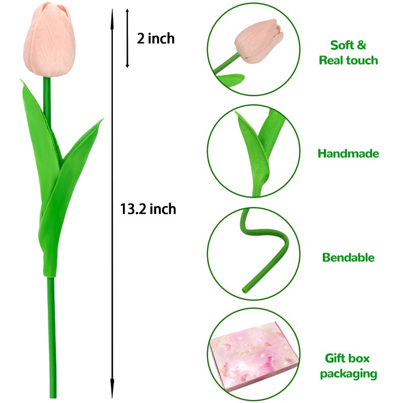 Pseutio 28pcs Light Pink Flowers Artificial Tulip Stems Real Feel PU Tulips for Easter Spring Wreath Wedding Bouquet Centerpiece Floral Arrangement Cemetery Table DÃ©cor 13" Tall - Image 2