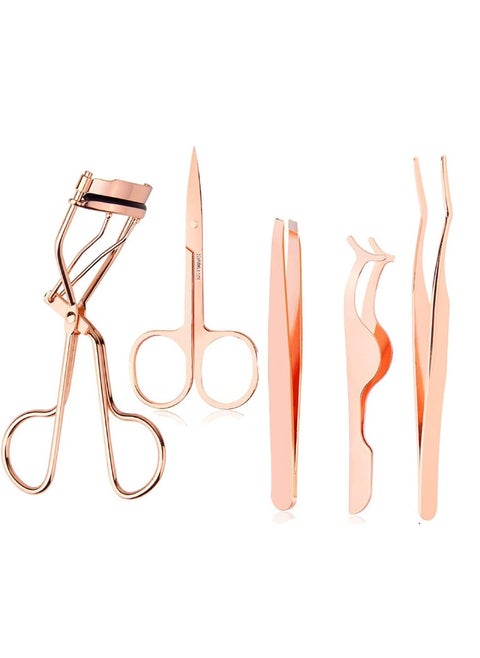 5 Pieces Eyelash Applicator Tool，False Eyelashes Applicator,Eyelashes Tool,Eyelashes Curlers,Curved Eyelash Curler(Rose Gold）