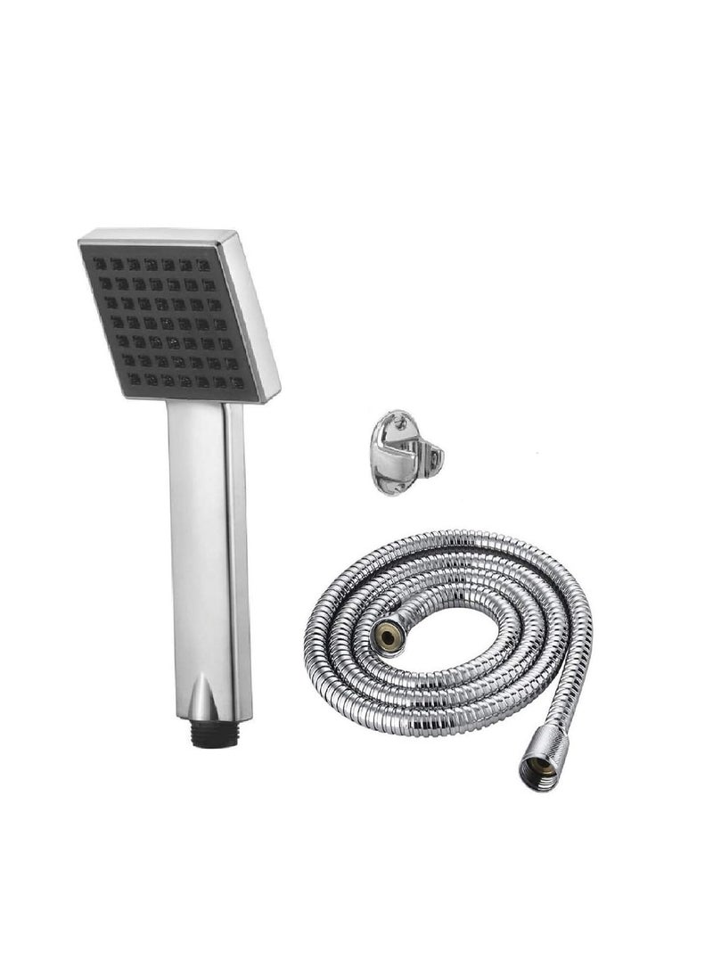 ANMEX ANMEX Square Hand Shower TelephonicBlack Chrome Plated 10 Long with 15mtr SS Shower Tube and Wall Hook  - Image 1