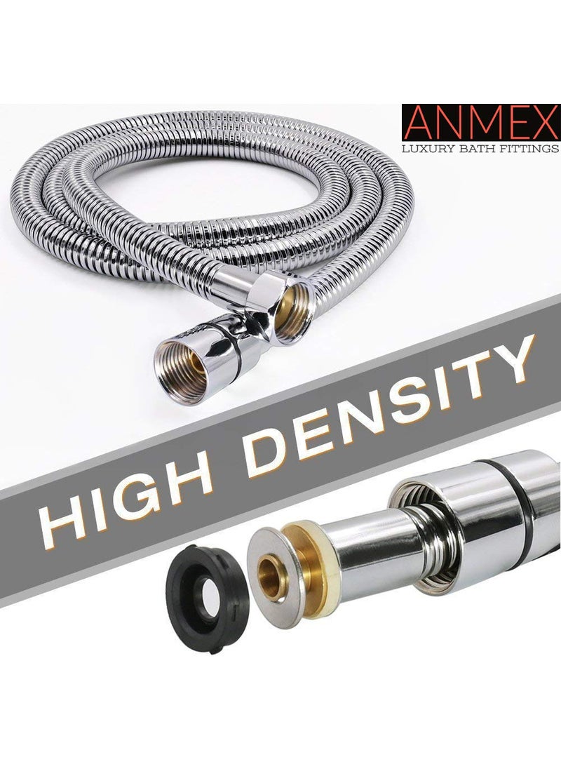 ANMEX ANMEX Square Hand Shower TelephonicBlack Chrome Plated 10 Long with 15mtr SS Shower Tube and Wall Hook  - Image 2