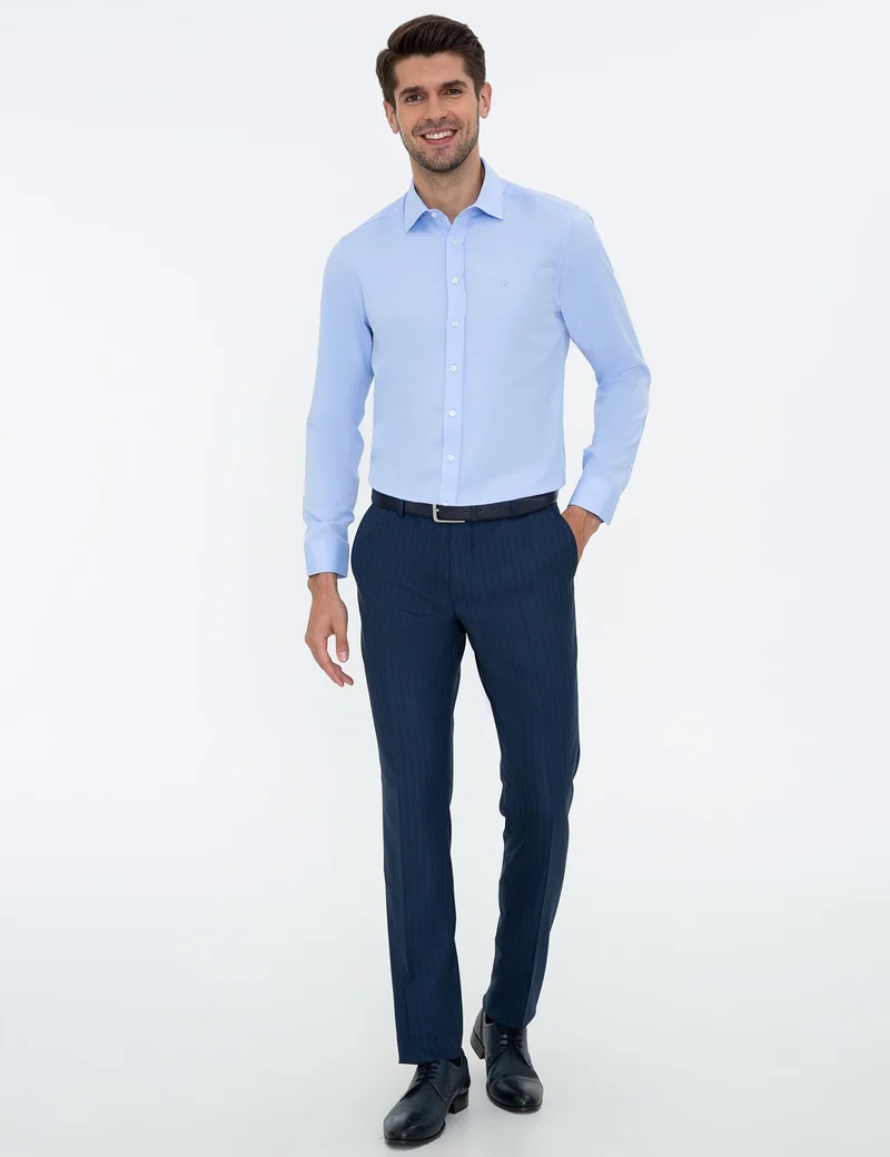 بيير كاردان Men's Dark Blue Slim Fit Oxford Shirt 50238810-VR032