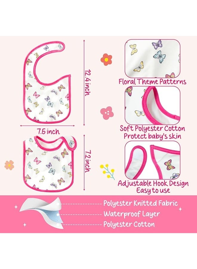 2ooya 7Pcs Cotton Waterproof Baby Bibs Adjustable Hook Loop Closure Infant Bib Pink Floral Newborn Babies Food Bibs Keepsake Baby Gift for 6-12 Months Baby Girl Teething Drooling Feeding Eating - Image 4