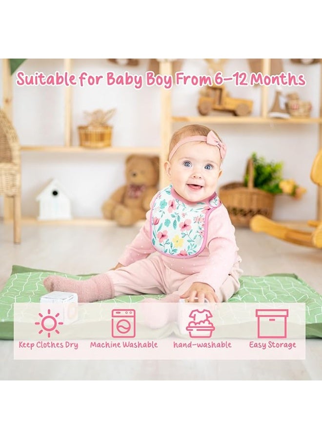2ooya 7Pcs Cotton Waterproof Baby Bibs Adjustable Hook Loop Closure Infant Bib Pink Floral Newborn Babies Food Bibs Keepsake Baby Gift for 6-12 Months Baby Girl Teething Drooling Feeding Eating - Image 1