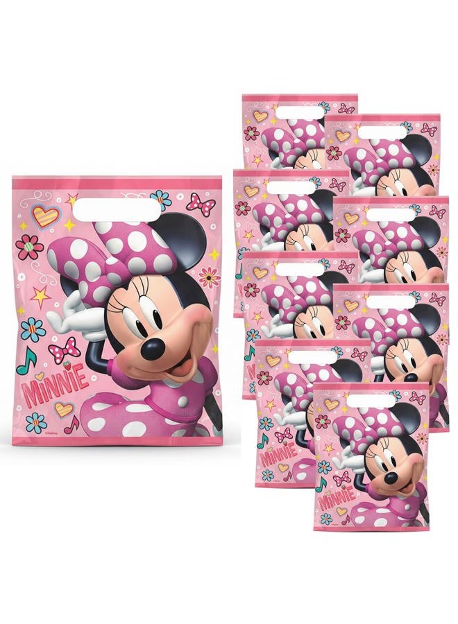 Fun Express Pink Disney's Minnie Mouse Plastic Loot Bags - 7.5" x 11" (Pack of 8) - Perfect for Kids' Birthday Parties, Minnie Mouse-Themed Events, Classroom Celebrations and More - Image 1