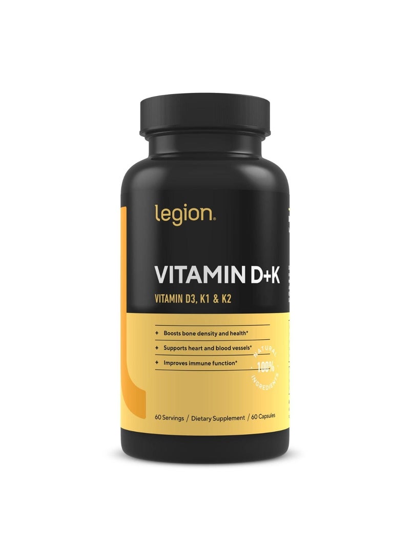 Legion Vitamin D+K 60 Capsules – Vitamin D3, K1 & K2 for Bone, Heart & Immune Support - Image 1