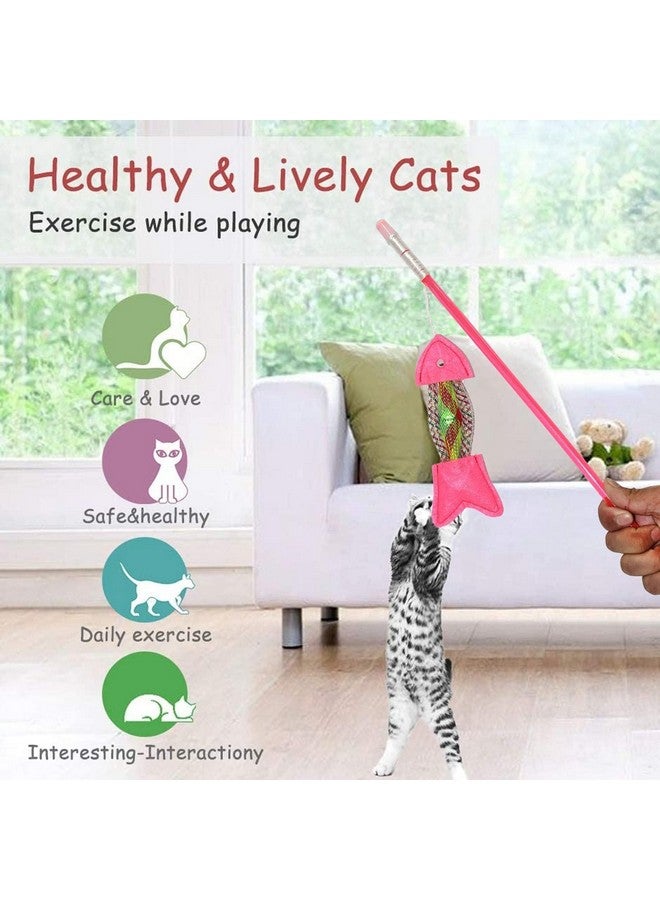 Sage Square Cat Wand Toys, Interactive Cat Toys With Catnip Fish, Colorful Ribbons & Bell For Kitty Kitten, Cat Toys For Indoor Cats Cat Teaser Cat String Toy Cat Accessories - Image 3