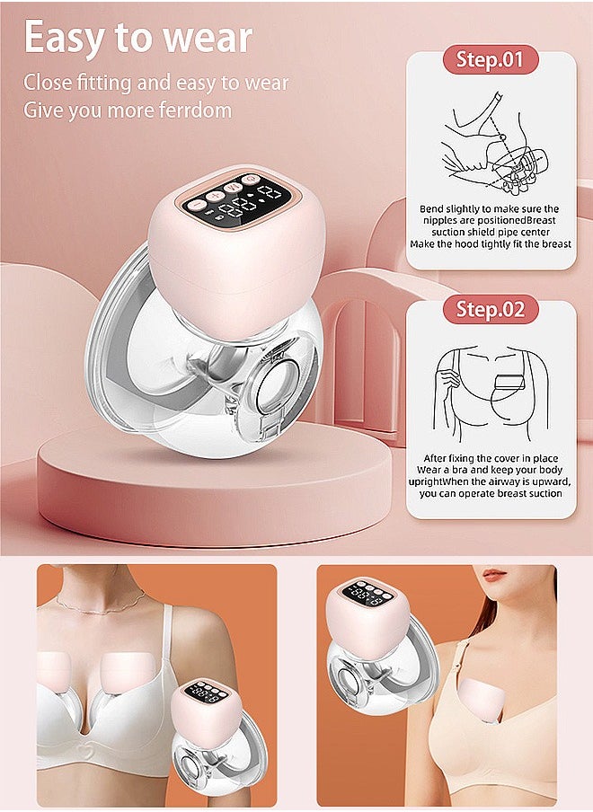 MISS BABY - Electric Breast Pump, 3 Modes 9 Levels Wearable Breastfeeding Pump, Pain Free and Hands Free Rechargeable Milk Pump for Travel Home (Pink) - Image 1