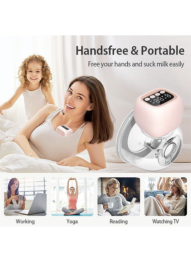 MISS BABY - Electric Breast Pump, 3 Modes 9 Levels Wearable Breastfeeding Pump, Pain Free and Hands Free Rechargeable Milk Pump for Travel Home (Pink) - Image 1