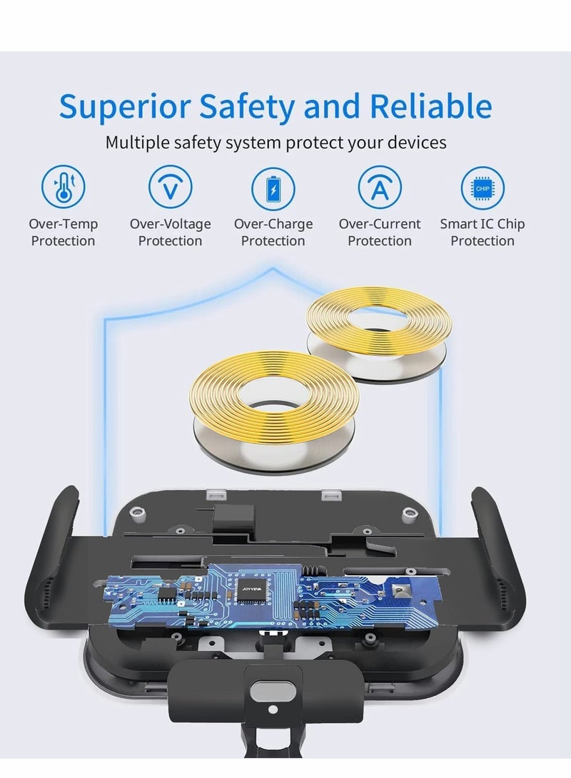 Fast Wireless Car Charger with Dual Coils - 15W Qi Holder for Samsung Galaxy Z Fold 4/3, iPhone 14/13, S22 Ultra, S21 - Air Vent & Dashboard Mount - Image 3