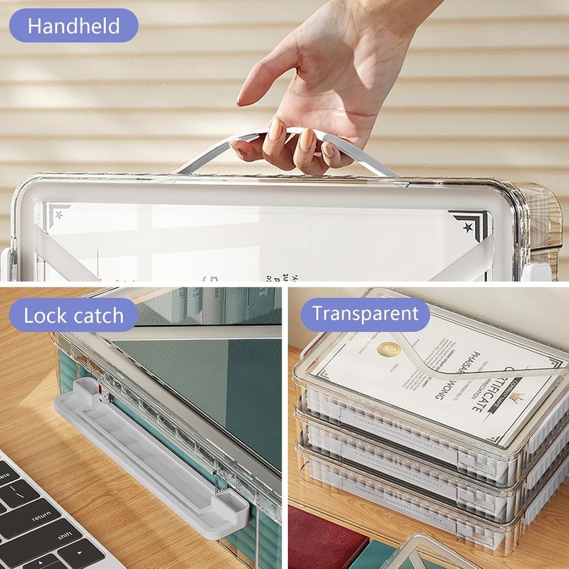 TERRIFI Plastic Storage Bin with Lid - Portable Project Case with Handle, Stackable Certificate File Document Protector Transparent Box - Clear Storage Box for A4 Letter Paper Photo Craft Scrapbook (White) - Image 3