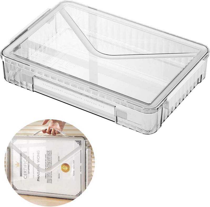 TERRIFI Plastic Storage Bin with Lid - Portable Project Case with Handle, Stackable Certificate File Document Protector Transparent Box - Clear Storage Box for A4 Letter Paper Photo Craft Scrapbook (White) - Image 1
