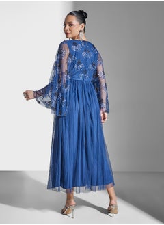 Maya V-Neck Mesh Detail Wide Sleeve Dress  - Image 2